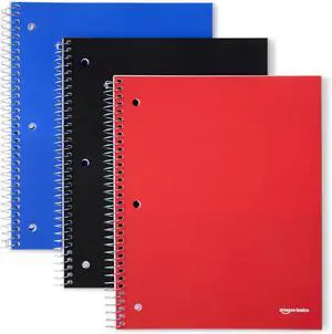 Amazon Basics Wide-Ruled Spiral Notebooks with Pocket Divider, 8" x 10.5", 100 Sheets, Perforated Pages, Assorted Primary Colors, 3-Pack Amazon Basics Wide-Ruled Spiral Notebooks with Pocket Divider, 8" x 10.5", 100 Sheets, Perforated Pages, Assorted Primary Colors, 3-Pack