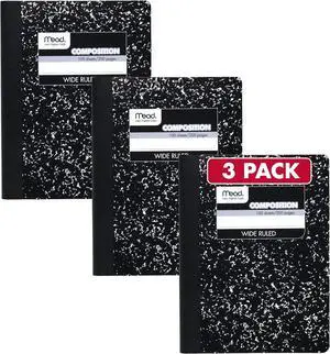 Mead Composition Notebook, Wide Ruled Paper, 7.5" x 9.75", 100 Sheets, Black Marble, 3 Pack (38301) Mead Composition Notebook, Wide Ruled Paper, 7.5" x 9.75", 100 Sheets, Black Marble, 3 Pack (38301)