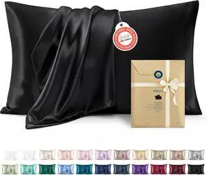 Bedsure Satin Pillowcases Queen Set of 2, Similar to Silk Pillow Case Black Bedsure Satin Pillowcases Queen Set of 2, Similar to Silk Pillow Case Black