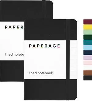 PAPERAGE Lined Pocket Journal Notebook, 2 Pack, (Black), 160 Pages, Small Notebook, 3.6 inches x 5.6 inches - 100 GSM Thick Paper, Hardcover PAPERAGE Lined Pocket Journal Notebook, 2 Pack, (Black), 160 Pages, Small Notebook, 3.6 inches x 5.6 inches - 100 GSM Thick Paper, Hardcover
