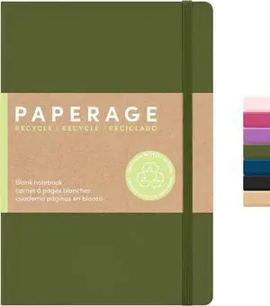 PAPERAGE Recycled Blank Journal Notebook, (Olive), 160 Pages, Medium 5.6 in x 8 in - 100 GSM Thick Paper Hardcover Journaling Notebook for Work, School, Note Taking or Sketching PAPERAGE Recycled Blank Journal Notebook, (Olive), 160 Pages, Medium 5.6 in x 8 in - 100 GSM Thick Paper Hardcover Journaling Notebook for Work, School, Note Taking or Sketching