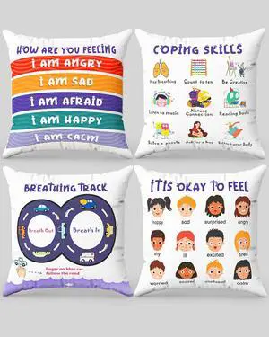 OLEEK Calming Corner Items 2 Kids Pillow case - Calming Pillows for Classroom - Emotions Pillow Calm Down Corner Supplies - Calm Corner Must Haves - Feelings Wheel Cover - Kid Pillows for Classroom OLEEK Calming Corner Items 2 Kids Pillow case - Calming Pillows for Classroom - Emotions Pillow Calm Down Corner Supplies - Calm Corner Must Haves - Feelings Wheel Cover - Kid Pillows for Classroom