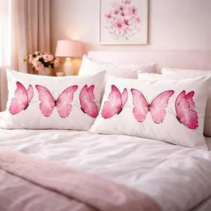 Pink Butterfly Pillowcases 2 Pack Standard Size 20"x 26" Pink Butterfly Pillowcases 2 Pack Standard Size 20"x 26"