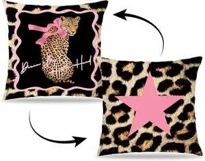 Coquette Preppy Pink Bow Leopard Star Pillow Covers 18x18Double-Sided, Leopard Cheetah Print Room Decor, Funky Y2K Cheetah Aesthetic Decorative Throw Pillow Covers for Home Dorm Apartment Coquette Preppy Pink Bow Leopard Star Pillow Covers 18x18Double-Sided, Leopard Cheetah Print Room Decor, Funky Y2K Cheetah Aesthetic Decorative Throw Pillow Covers for Home Dorm Apartment