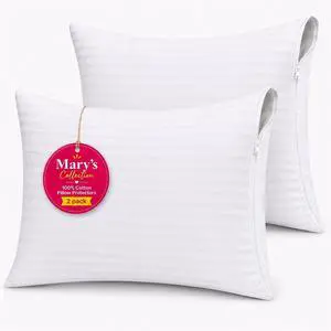 Queen Pillow Protectors with Zipper Standard Size 2 Pack | 100% Cotton Sateen 300 TC Luxury Fabric | Reinforced Smooth-Glide Zipper | Hypoallergenic Soft Breathable Covers | Oeko-TEX Certified Queen Pillow Protectors with Zipper Standard Size 2 Pack | 100% Cotton Sateen 300 TC Luxury Fabric | Reinforced Smooth-Glide Zipper | Hypoallergenic Soft Breathable Covers | Oeko-TEX Certified