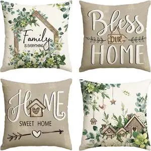 AVOIN colorlife Spring Floral Eucalyptus Pillow Covers 18x18 Inch Set of 4 AVOIN colorlife Spring Floral Eucalyptus Pillow Covers 18x18 Inch Set of 4
