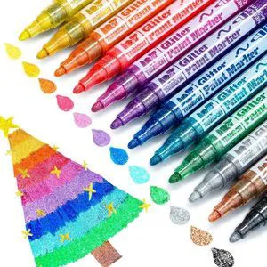 TRANSON Medium Tip Glitter Paint Markers 12 Colors for DIY Coloring with Sparkling Effects TRANSON Medium Tip Glitter Paint Markers 12 Colors for DIY Coloring with Sparkling Effects