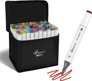 Buecs Alcohol Markers Brush Tip: Double Tipped Art Marker, 80 Count, suitable for Adults Artists Painting, Coloring Drawing Sketching, Multicolor Buecs Alcohol Markers Brush Tip: Double Tipped Art Marker, 80 Count, suitable for Adults Artists Painting, Coloring Drawing Sketching, Multicolor