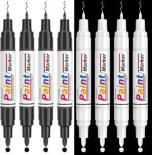 Dual Tip Paint Pens Paint Markers, 4 White & 4 Black Oil Based Permanent Markers - 0.7mm Extra Fine Tip, Waterproof, Quick-drying, Good Coverage for Rock, Metal, Tire, Plastic, Wood, Glass, Fabric Dual Tip Paint Pens Paint Markers, 4 White & 4 Black Oil Based Permanent Markers - 0.7mm Extra Fine Tip, Waterproof, Quick-drying, Good Coverage for Rock, Metal, Tire, Plastic, Wood, Glass, Fabric