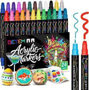 Betem 24 Colors Dual Tip Acrylic Paint Markers, Fabric Decorating Kits Betem 24 Colors Dual Tip Acrylic Paint Markers, Fabric Decorating Kits