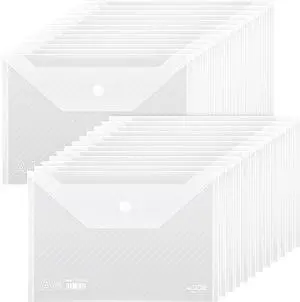 24 Pack, Plastic Envelopes Transparent Waterproof Reusable File Folders for A4 Letter Sized Documents, Receipts, Photos & Office/School Use (24) 24 Pack, Plastic Envelopes Transparent Waterproof Reusable File Folders for A4 Letter Sized Documents, Receipts, Photos & Office/School Use (24)