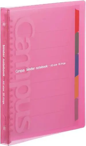 Kokuyo Campus Slide Binder with 5 Tab Dividers, Slim Type, A5, 20 Holes, Up to 65 Sheets, Pink, Japan Import (RU-P133NP) Kokuyo Campus Slide Binder with 5 Tab Dividers, Slim Type, A5, 20 Holes, Up to 65 Sheets, Pink, Japan Import (RU-P133NP)