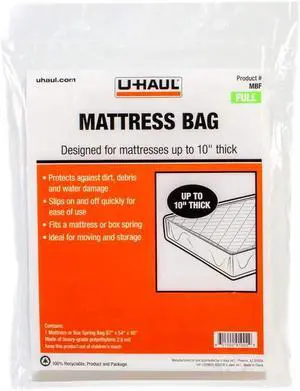 U-Haul Standard Full Mattress Bag Moving & Storage Cover for Mattress or Box Spring 87 x 54 x 10 U-Haul Standard Full Mattress Bag Moving & Storage Cover for Mattress or Box Spring 87 x 54 x 10
