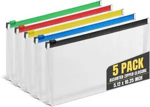 1InTheOffice Plastic Filing Envelopes with Zipper Closure, Moisture Resistant Envelope, Letter Size, Assorted Colors, Check Size (5 Pack) 1InTheOffice Plastic Filing Envelopes with Zipper Closure, Moisture Resistant Envelope, Letter Size, Assorted Colors, Check Size (5 Pack)