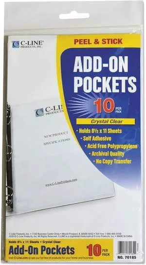C-Line Self-Adhesive Add-On Filing Pockets, 8-3/4 x 5-1/8, 10 per Pack (70185) C-Line Self-Adhesive Add-On Filing Pockets, 8-3/4 x 5-1/8, 10 per Pack (70185)