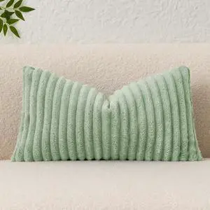 Kevin Textile Soft Plush 12x24 Inch Lumbar Pillow Cover 1 Pack, Luxury Fluffy Faux Fur Striped Flannel Rectangle Cushion Case for Couch Sofa Chair Bed Home Decor, Sage Green Kevin Textile Soft Plush 12x24 Inch Lumbar Pillow Cover 1 Pack, Luxury Fluffy Faux Fur Striped Flannel Rectangle Cushion Case for Couch Sofa Chair Bed Home Decor, Sage Green