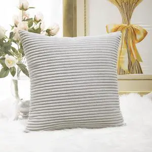 Home Brilliant Striped Velvet Cushion Cover for Chair Supersoft Handmade Decorative Pillowcase, Light Grey, 18"x18"(45cm) Home Brilliant Striped Velvet Cushion Cover for Chair Supersoft Handmade Decorative Pillowcase, Light Grey, 18"x18"(45cm)