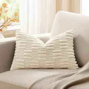 Kevin Textile 12x24 Inch Lumbar Pillow Cover 1 Pack Soft Plush Stripe Decorative Rectangle Cushion Elegant Double-Sided Corduroy Texture Pillow Cover for Couch Sofa Chair Bed Home Decor, Cream White Kevin Textile 12x24 Inch Lumbar Pillow Cover 1 Pack Soft Plush Stripe Decorative Rectangle Cushion Elegant Double-Sided Corduroy Texture Pillow Cover for Couch Sofa Chair Bed Home Decor, Cream White