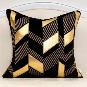 Alerfa 18 x 18 Inches Black Geometric Gold Leather Striped Cushion Cases Embroidery Modern Throw Pillow Covers Decorative Pillows for Couch Living Room Bedroom Car 45 x 45cm Alerfa 18 x 18 Inches Black Geometric Gold Leather Striped Cushion Cases Embroidery Modern Throw Pillow Covers Decorative Pillows for Couch Living Room Bedroom Car 45 x 45cm