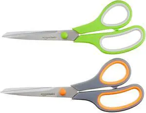 Amazon Basics Multipurpose Stainless Steel Scissors for Office, Crafts, Paper Cutting, Fabric Cutting, Right/Left Handed, Comfort Grip, PVD Coated, 2-Pack, Green and Grey Amazon Basics Multipurpose Stainless Steel Scissors for Office, Crafts, Paper Cutting, Fabric Cutting, Right/Left Handed, Comfort Grip, PVD Coated, 2-Pack, Green and Grey