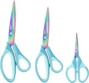 Craft Scissors, All Purpose Sharp Titanium Blade Shears, Comfortable Grips, School Scissors Set of 3 pack, Ideal for Office, Home, Sewing, Fabric, Kitchen, Arts and DIY Supplies, 9.3"/8.5"/5.6", Blue Craft Scissors, All Purpose Sharp Titanium Blade Shears, Comfortable Grips, School Scissors Set of 3 pack, Ideal for Office, Home, Sewing, Fabric, Kitchen, Arts and DIY Supplies, 9.3"/8.5"/5.6", Blue