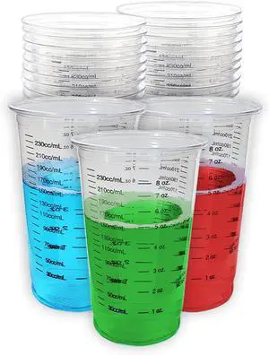 25 8oz Disposable Graduated Clear Plastic Cups for Mixing Paint, Stain, Epoxy, Resin, Colorants and Ingrediant Premeasuring for Baking as well as Measuring Portions during Food Preparation 25 8oz Disposable Graduated Clear Plastic Cups for Mixing Paint, Stain, Epoxy, Resin, Colorants and Ingrediant Premeasuring for Baking as well as Measuring Portions during Food Preparation