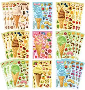 Ice Cream Party Kids Sticker Sheets - 36 Mix and Match Decals, DIY Crafts Face Stickers for Toddlers, Donut Themed Party Decorations Ice Cream Party Kids Sticker Sheets - 36 Mix and Match Decals, DIY Crafts Face Stickers for Toddlers, Donut Themed Party Decorations