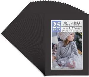 Golden State Art 25 Pack Acid-Free Black 5x7 Picture Mat for 4x6 Photo Golden State Art 25 Pack Acid-Free Black 5x7 Picture Mat for 4x6 Photo