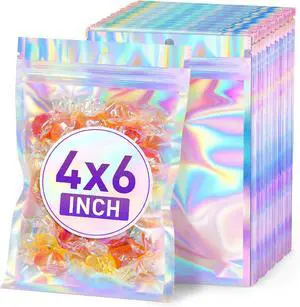 50 Pack Holographic Mylar Bags, 4'' x 6 Packaging Bags for Small Business, Resealable Smell Proof Bag, Holographic Rainbow Color Resealable Bag Zip Baggie for Food Storage & Jewelry Packaging 50 Pack Holographic Mylar Bags, 4'' x 6 Packaging Bags for Small Business, Resealable Smell Proof Bag, Holographic Rainbow Color Resealable Bag Zip Baggie for Food Storage & Jewelry Packaging