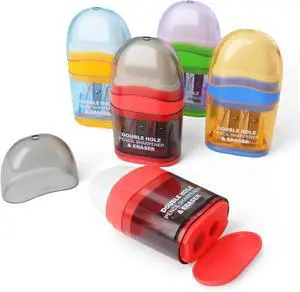 Manual Pencil Sharpener with Eraser, 4 Pack, Dual Holes Manual Pencil Sharpener with Eraser, 4 Pack, Dual Holes