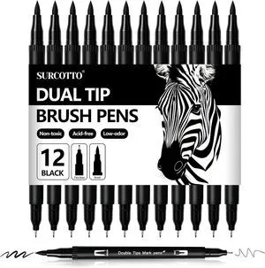 Surcotto Black Markers for Drawing,12 Pack Drawing Pens, Brush Pens with Felt Tips for Artists, Dual Tip Brush Fineliners Pens, Calligraphy Pens, for Art Drawing Sketching Journaling, Black Surcotto Black Markers for Drawing,12 Pack Drawing Pens, Brush Pens with Felt Tips for Artists, Dual Tip Brush Fineliners Pens, Calligraphy Pens, for Art Drawing Sketching Journaling, Black