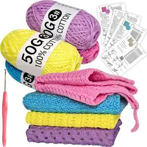 zwzxd Beginner Crochet Kit: Cotton Thread, Hooks & DIY Dishcloth Tutorial BRT Rainbow Candy zwzxd Beginner Crochet Kit: Cotton Thread, Hooks & DIY Dishcloth Tutorial BRT Rainbow Candy