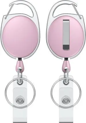 Uniclife 2 Pcs Retractable Badge Reel Keychain Clip for Badge Holder Pink Uniclife 2 Pcs Retractable Badge Reel Keychain Clip for Badge Holder Pink