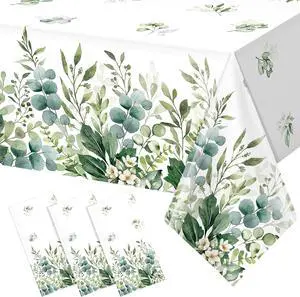 3 Pack Spring Sage Green Baby Shower Plastic Tablecloth, Eucalyptus Leaf Disposable Table Cover, Summer Rectangle Table Cloth for Bridal Baby Shower Birthday Wedding Party Decorations, 54x108 Inch 3 Pack Spring Sage Green Baby Shower Plastic Tablecloth, Eucalyptus Leaf Disposable Table Cover, Summer Rectangle Table Cloth for Bridal Baby Shower Birthday Wedding Party Decorations, 54x108 Inch