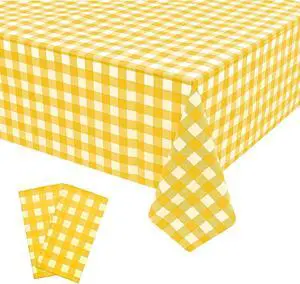 2 Pack Yellow Gingham Tablecloth Decorations, Yellow and White Checkered Background Disposable Plastic Tablecloth, 54 x 108 Inch for Birthday Party, Outdoor Dinner, Holiday Party Deco 2 Pack Yellow Gingham Tablecloth Decorations, Yellow and White Checkered Background Disposable Plastic Tablecloth, 54 x 108 Inch for Birthday Party, Outdoor Dinner, Holiday Party Deco