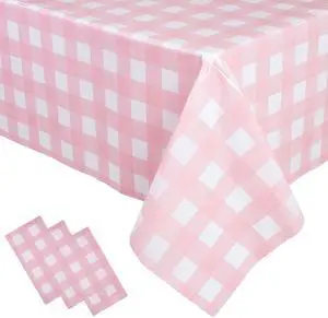 3 Packs Pink Gingham Tablecloth 54 x 108 Inches Pink and White Checkered Disposable Plastic Waterproof Picnic Table Cover for Camping and Birthday Party Supplies 3 Packs Pink Gingham Tablecloth 54 x 108 Inches Pink and White Checkered Disposable Plastic Waterproof Picnic Table Cover for Camping and Birthday Party Supplies