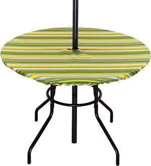 Fitted Round Outdoor Tablecloth, Polyester SpillProof Green Stripe Table Cloth with Umbrella Hole Zipper Elastic for Patio Garden Poolside Picnic Fits to 32"-38" Patio Table Fitted Round Outdoor Tablecloth, Polyester SpillProof Green Stripe Table Cloth with Umbrella Hole Zipper Elastic for Patio Garden Poolside Picnic Fits to 32"-38" Patio Table