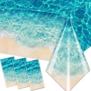 Ocean Waves Tablecloth, 3Pcs Summer Beach Pool Party Decorations Tablecloth Plastic Beach Ocean Water Print Table Cover for Hawaiian Party Birthday Supplies 54X108inch Ocean Waves Tablecloth, 3Pcs Summer Beach Pool Party Decorations Tablecloth Plastic Beach Ocean Water Print Table Cover for Hawaiian Party Birthday Supplies 54X108inch