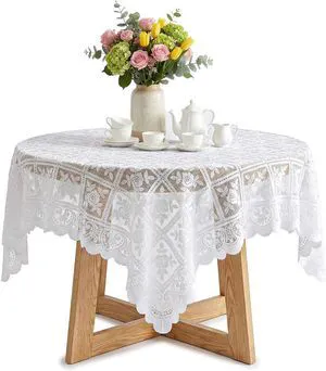 Lace Tablecloth 90 x 90cm Square White Lace Tablecloth for Wedding Rectangle Tables, Vintage Elegant Boho Laces Fabric for Coffee Table Tea Party Home Dining Decor Lace Tablecloth 90 x 90cm Square White Lace Tablecloth for Wedding Rectangle Tables, Vintage Elegant Boho Laces Fabric for Coffee Table Tea Party Home Dining Decor