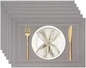 Placemats Set of 6, Vinyl Woven Place Mats, Non-Slip Double-Sided Wipeable Table Mats for Kitchen Dining Restaurant Camping, 12 x 18 Inch, Star Silver Placemats Set of 6, Vinyl Woven Place Mats, Non-Slip Double-Sided Wipeable Table Mats for Kitchen Dining Restaurant Camping, 12 x 18 Inch, Star Silver