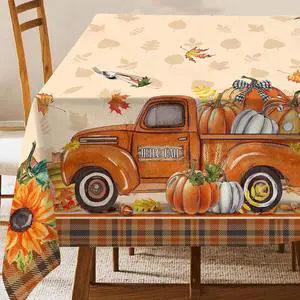 Fall Tablecloth 60x84 Inch Rectangular, Truck Fall Table Cloth Fall Tablecloth 60x84 Inch Rectangular, Truck Fall Table Cloth
