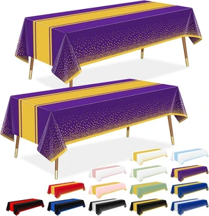 Purple and Gold Tablecloth Graduation Decorations 2025 2 Pack, Disposable Plastic Table Cloths for Birthday Masquerade Retirement Party Decor Purple and Gold Tablecloth Graduation Decorations 2025 2 Pack, Disposable Plastic Table Cloths for Birthday Masquerade Retirement Party Decor