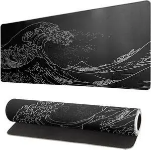 Japanese Gaming Mouse Pad Abstract Black Mouse Pad 31.5x11.8 Inch Black Sea Wave Texture Non-Slip Rubber Base Large Ocean Mousepad Stitched Edges Keyboard Mouse Mat Desk Pad for Office and Home Japanese Gaming Mouse Pad Abstract Black Mouse Pad 31.5x11.8 Inch Black Sea Wave Texture Non-Slip Rubber Base Large Ocean Mousepad Stitched Edges Keyboard Mouse Mat Desk Pad for Office and Home