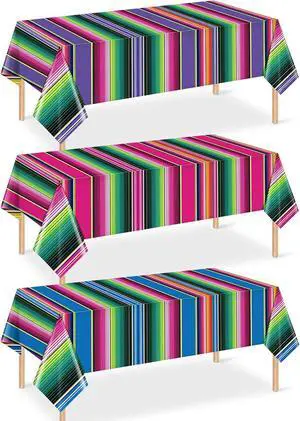 3 Pack Mexican Fiesta Plastic Tablecloth, Rectangle Disposable Table Cloth Striped Table Cover for Cinco De Mayo Taco Night Fiesta Party Decoration,Mexican Wedding Birthday Home Decor, 108X54 Inch 3 Pack Mexican Fiesta Plastic Tablecloth, Rectangle Disposable Table Cloth Striped Table Cover for Cinco De Mayo Taco Night Fiesta Party Decoration,Mexican Wedding Birthday Home Decor, 108X54 Inch