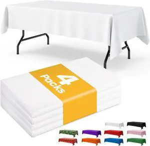 White Plastic Table Cloth - 4 Pack 54" × 108" Rectangle Disposable Tablecloths for 6FT Tables, Table Cover for Party, Holiday & Gathering Use White Plastic Table Cloth - 4 Pack 54" × 108" Rectangle Disposable Tablecloths for 6FT Tables, Table Cover for Party, Holiday & Gathering Use