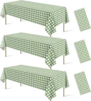 3 Pcs Sage Green Gingham Tablecloths, Checkered Table Covers 54 x 108 Inch 3 Pcs Sage Green Gingham Tablecloths, Checkered Table Covers 54 x 108 Inch