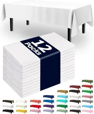 Plastic Table Cloth Disposable 12 Pack 54x108 Inch, White Plastic Table Cloth Disposable 12 Pack 54x108 Inch, White
