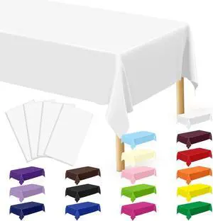 4 Packs White Plastic Tablecloth, Large Sturdy Disposable Table Cloth 4 Packs White Plastic Tablecloth, Large Sturdy Disposable Table Cloth
