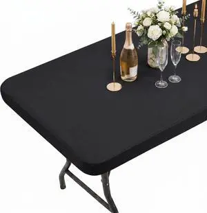 Elastic Fitted Tablecloths Rectangle Tables Covers 1 Pack 6FT Black Elastic Fitted Tablecloths Rectangle Tables Covers 1 Pack 6FT Black