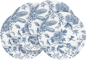 Blue Floral Vinyl Round Spring Placemats Set of 4, Washable Heat Resistant Non-Slip Woven Summer Plastic PVC Place Mats for Farmhouse Party Kitchen Dining Decor Blue Floral Vinyl Round Spring Placemats Set of 4, Washable Heat Resistant Non-Slip Woven Summer Plastic PVC Place Mats for Farmhouse Party Kitchen Dining Decor